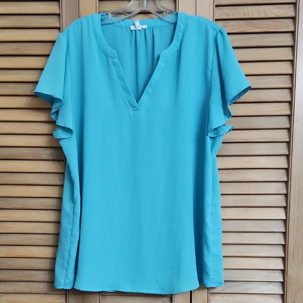 Maurices Atwood Flutter Sleeve Teal Blouse - Picture 6 of 11